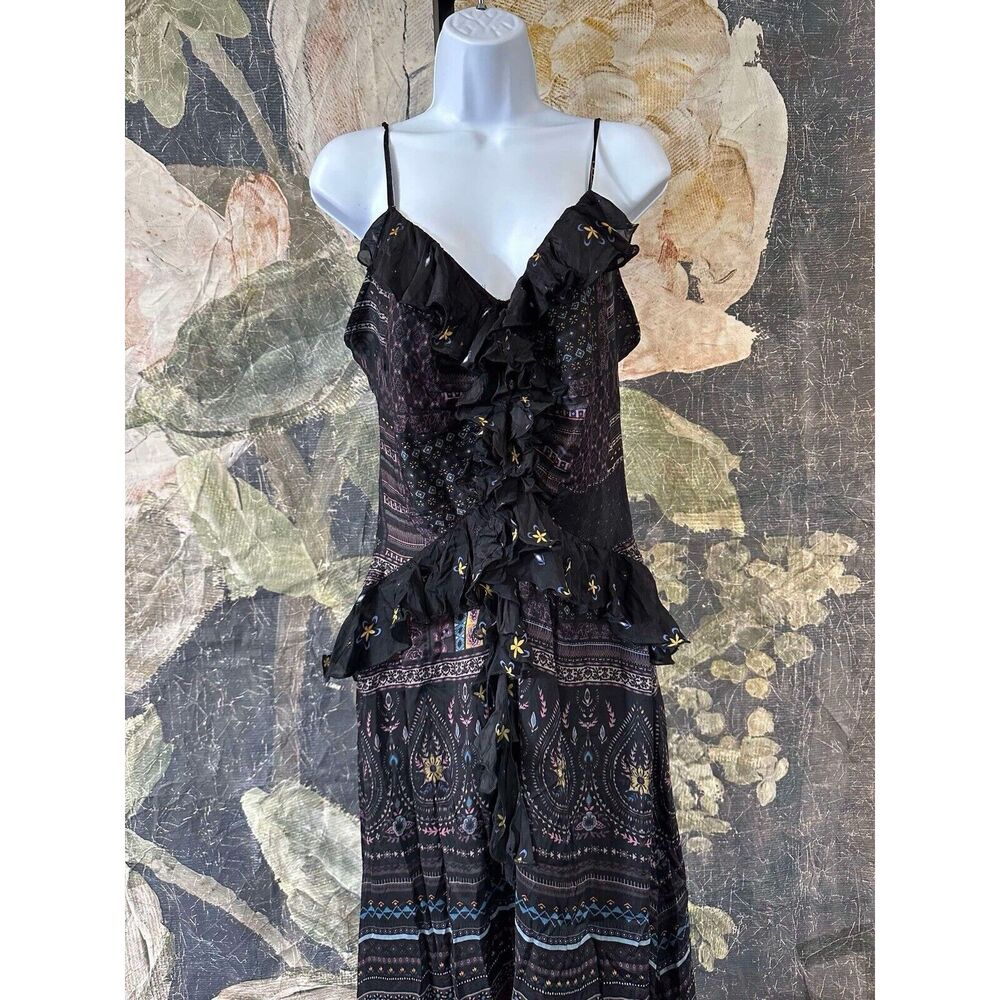 New Anthropologie Let Me Be Sheer Printed V-Neck Midi Dress Size L - Picture 8 of 9